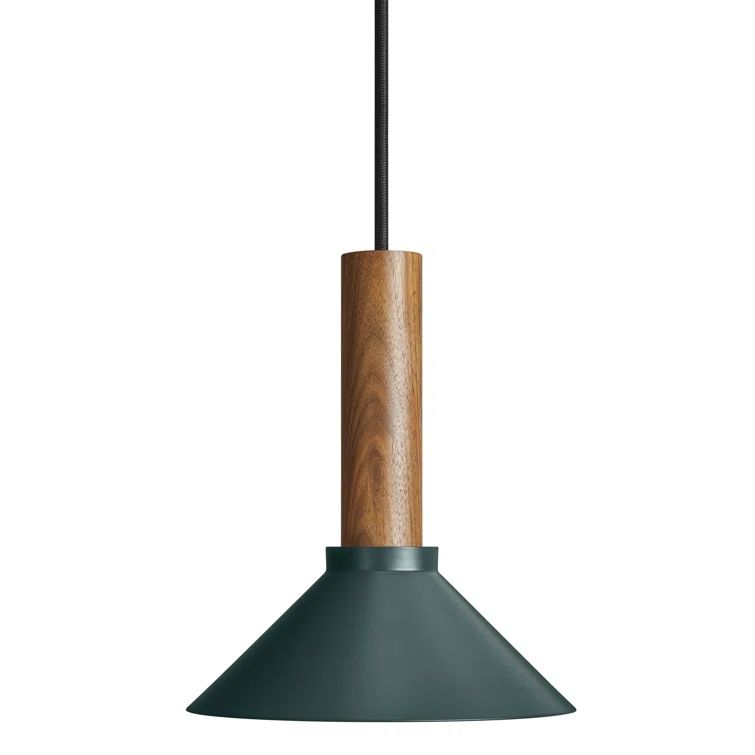 Navy Green Emblem 8" Solid Wood & Steel Pendant Light