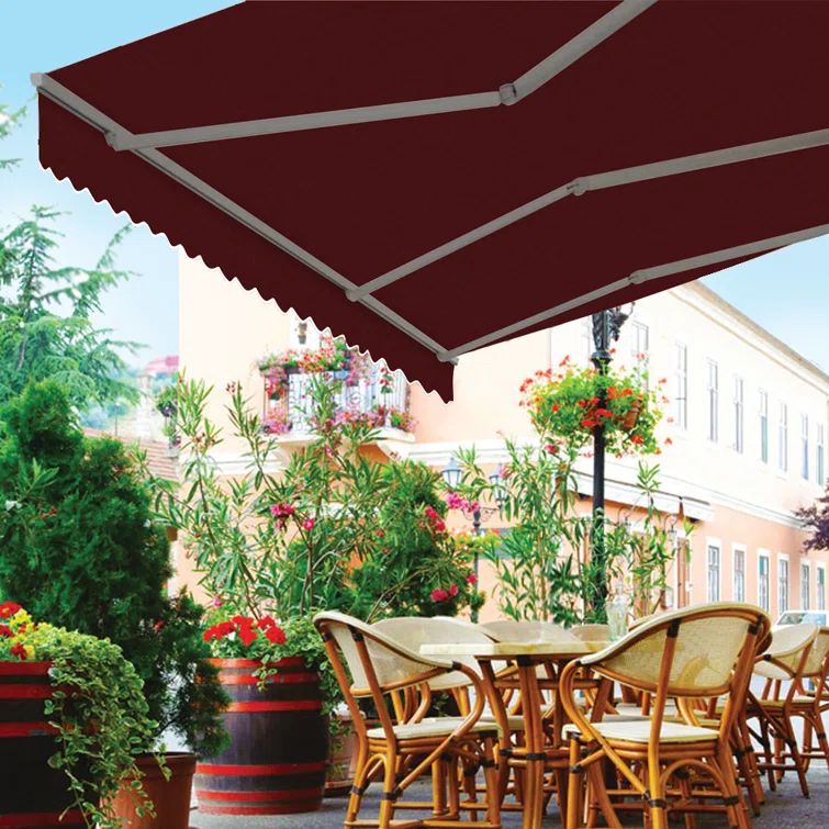 Burgundy Motorized Retractable Patio Awning with Acrylic Fabric