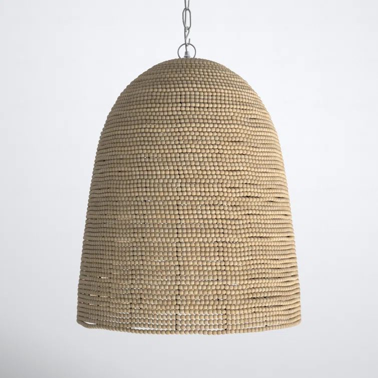 Elysian Off-White Bowl Pendant with Mango Wood Beads and E26 Bulb