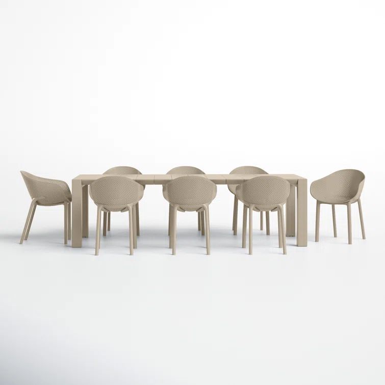 Black Polypropylene 8-Person Outdoor Dining Set with Extendable Table