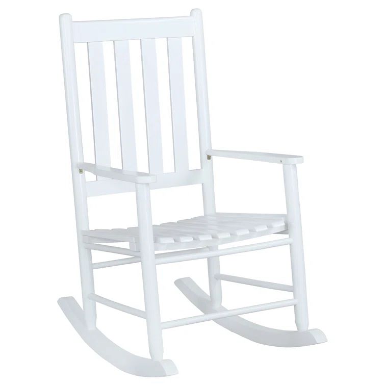 White Acacia Transitional Slat Back Rocking Chair