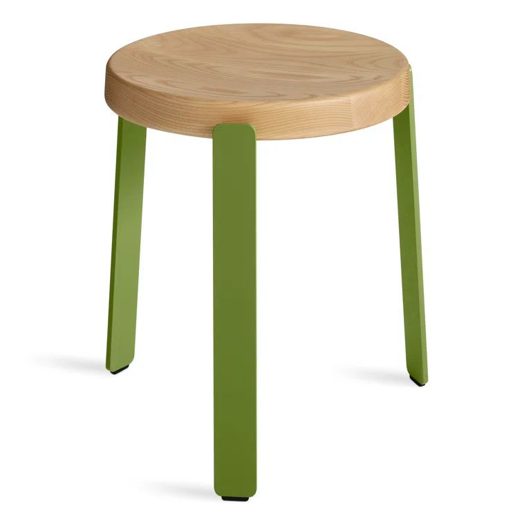 Golden Ash and Green Metal Wood Accent Stool