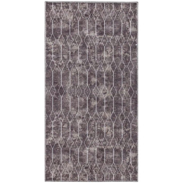 Mocha Geometric Chenille Flat Woven Washable Rug