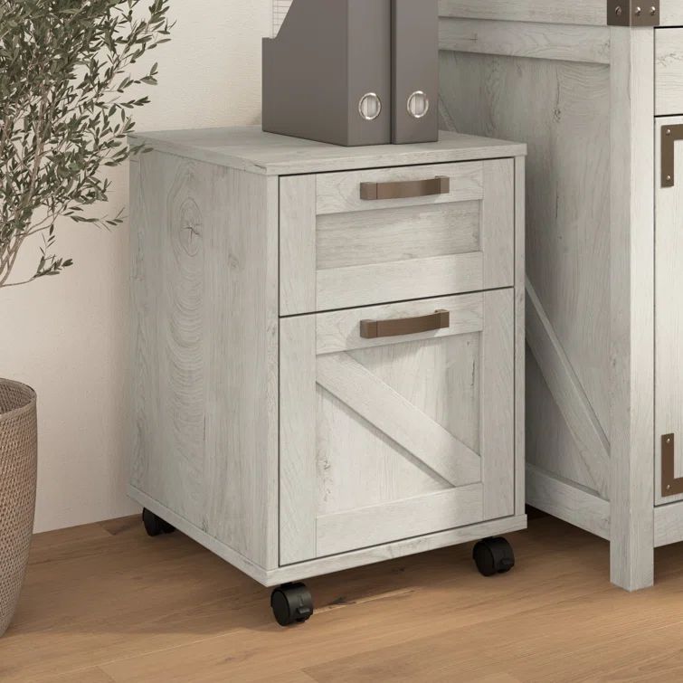 Cottage White 2-Drawer Mobile Pedestal File Cabinet with Weathered Nickel Accents