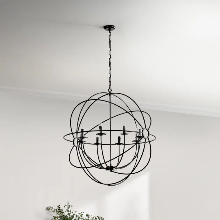 Black Iron Globe 8-Light Chandelier Pendant