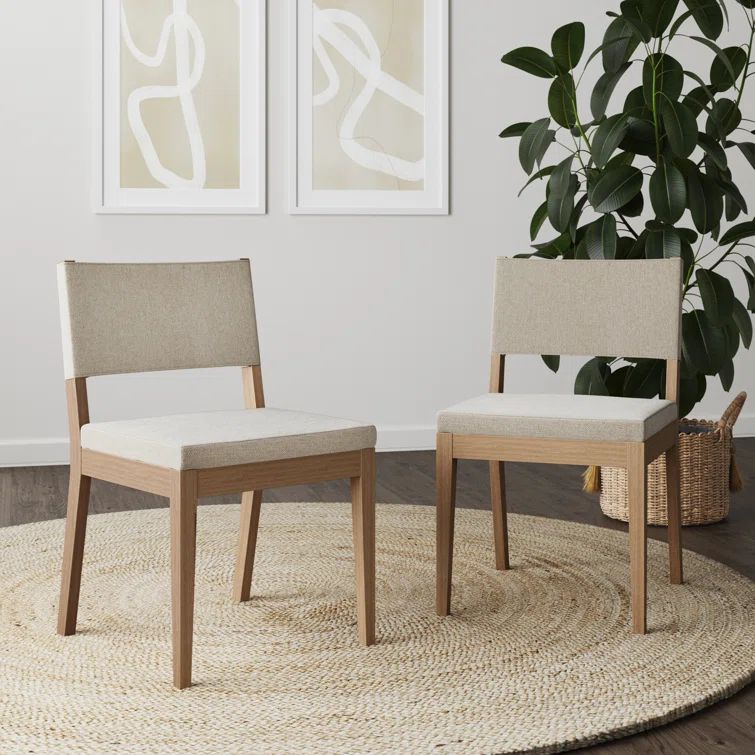 Linus Light Brown Upholstered Dining Chair Set with Rubberwood Legs