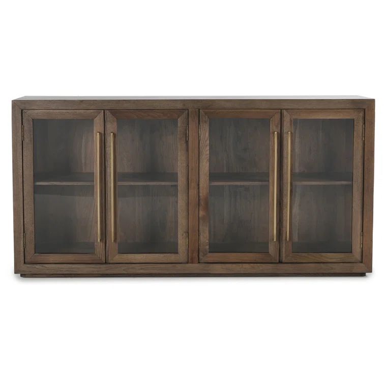 72'' Brown Oak Transitional Sideboard with Glass Doors