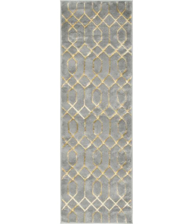 Glam Gray and Gold Trellis Runner Rug
