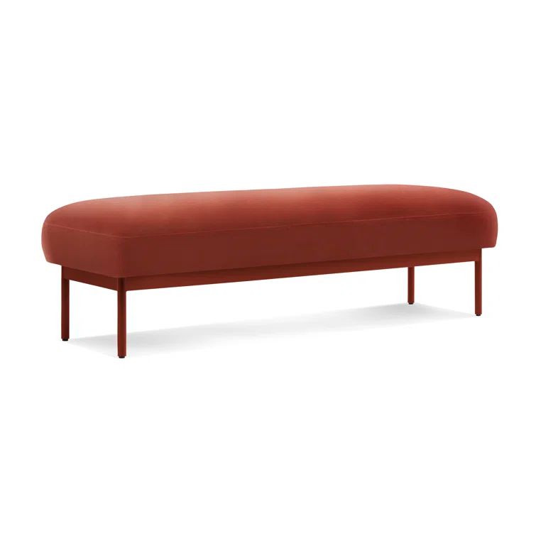 Tomato Velvet Upholstered Puff Bench with Steel Legs