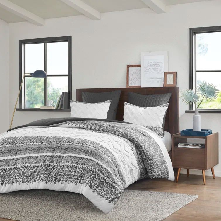 Gray Full Cotton Reversible Boho Comforter Set