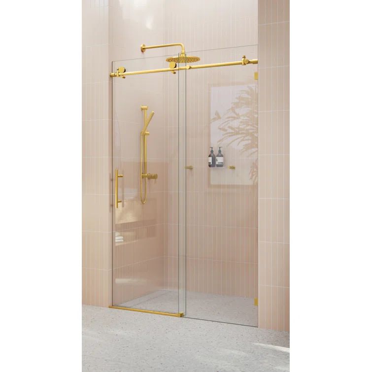 78 in Frameless Sliding Shower Door with Satin Brass Finish