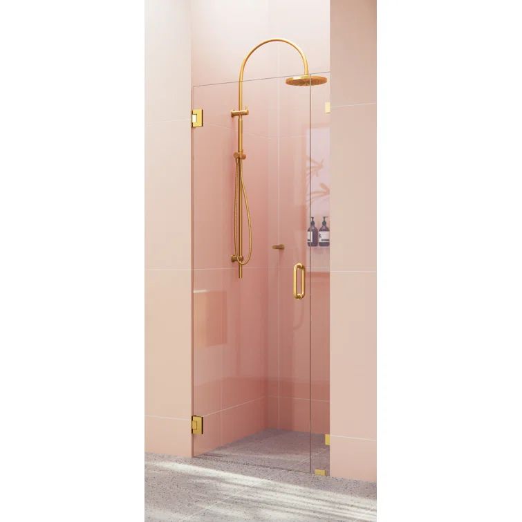 Satin Brass 78" Frameless Glass Hinged Shower Door
