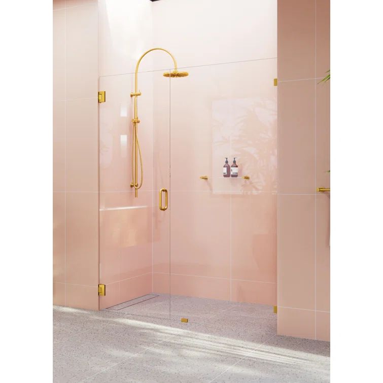 78 in. x 58 in. Frameless Clear Glass Shower Door with Satin Brass Hardware