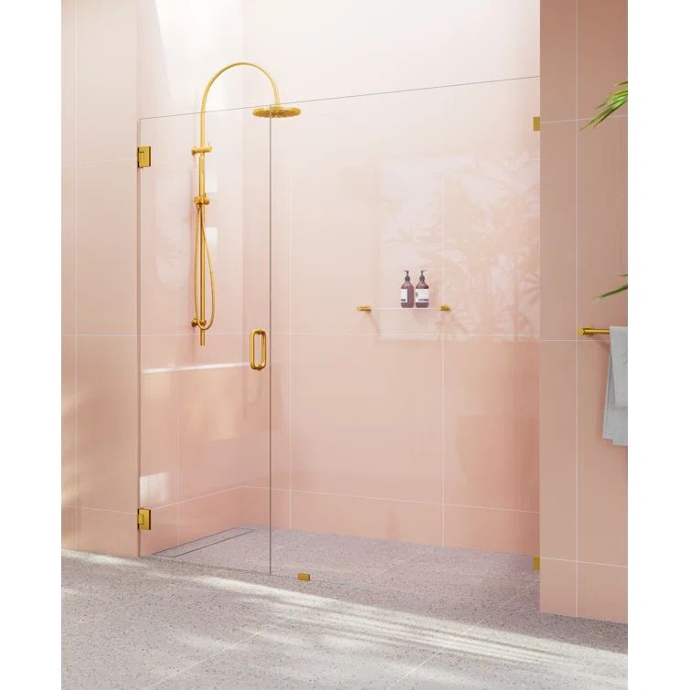 Illume Satin Brass Frameless Shower Door with Clear Glass