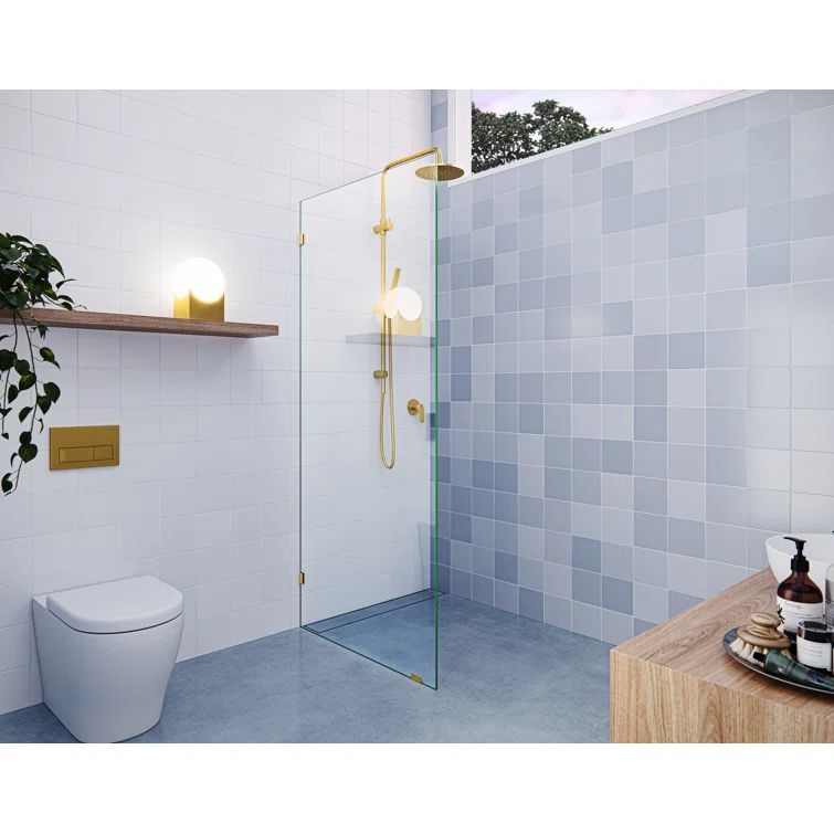 Vela 78" Frameless Glass Shower Panel with Satin Brass Hardware