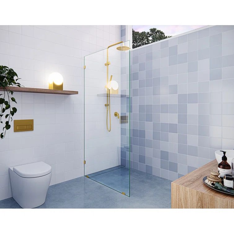 Vela 36 in. x 78 in. Frameless Glass Shower Panel with Satin Brass Hardware