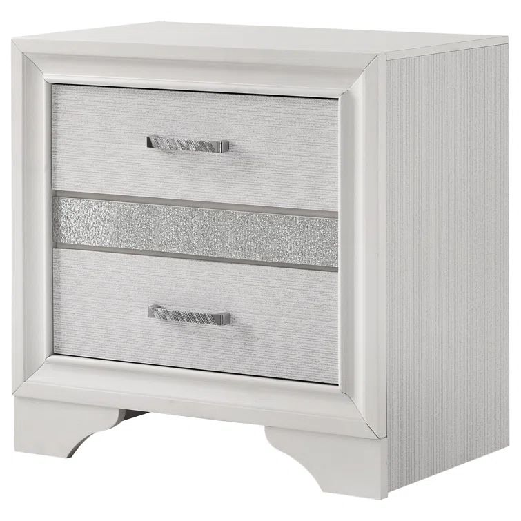 Elegant White 2-Drawer Nightstand with Hidden Jewelry Tray