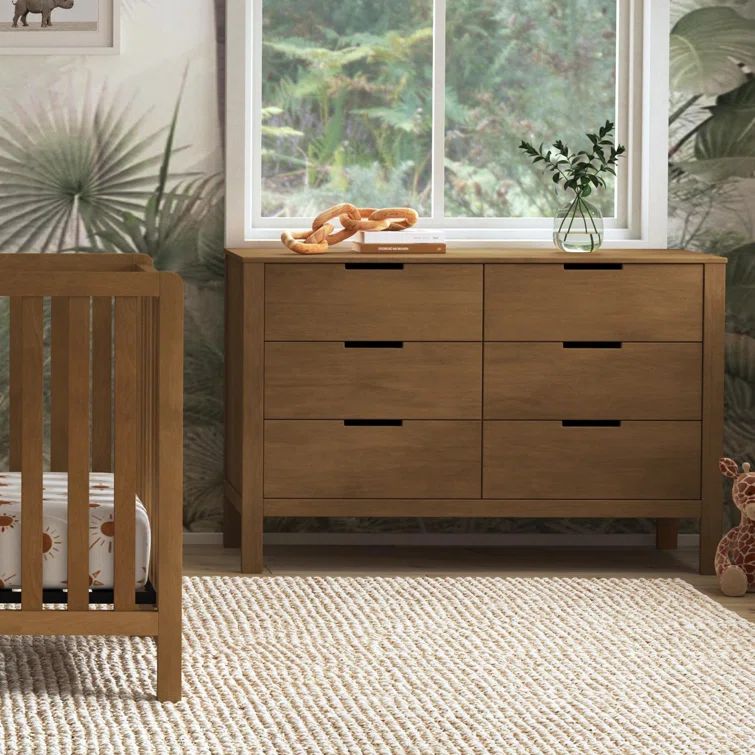Walnut 51.25" Double Dresser with Six Drawers