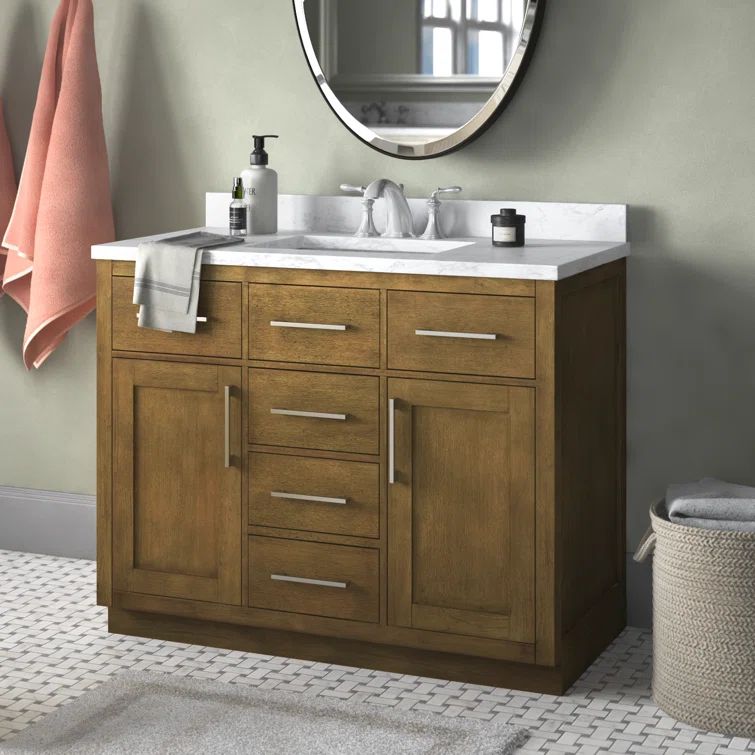 Athea 42" Almond Latte Freestanding Bathroom Vanity with Marble Countertop