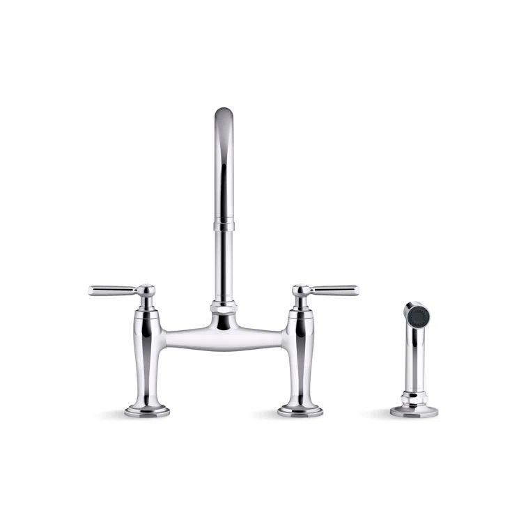 Edalyn Polished Chrome Two-Hole Bridge Kitchen Faucet with Side Sprayer