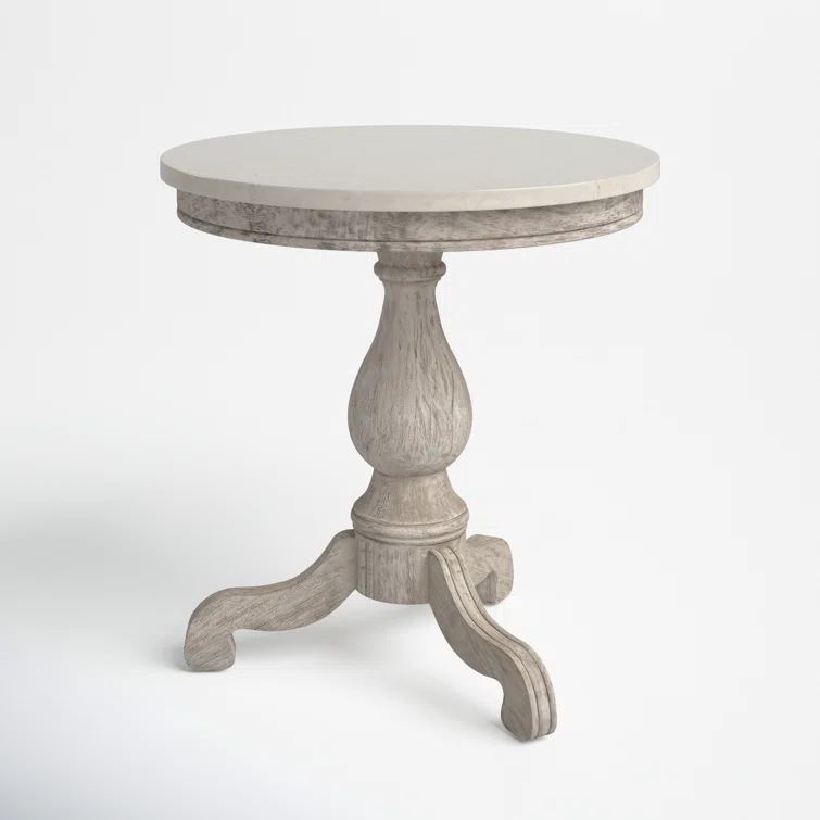 Rustic Gray Round Marble Top Pedestal End Table