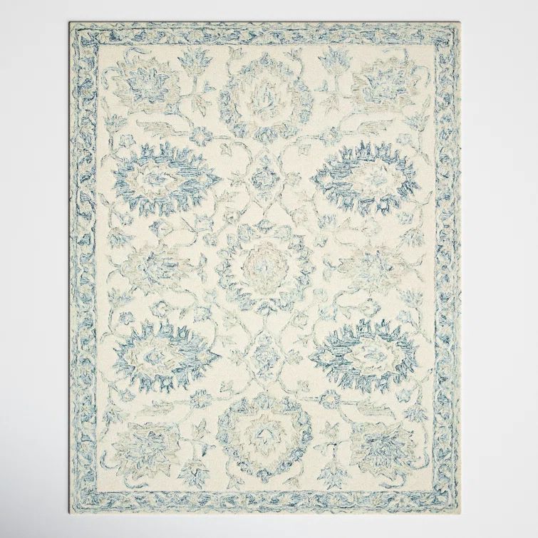 Aden Oriental Hand-Hooked Ivory & Blue Wool Area Rug - 7'9" x 9'9"