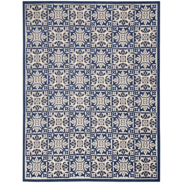 Aloha Modern Mosaic Blue Geometric 7'10" x 10'6" Outdoor Rug
