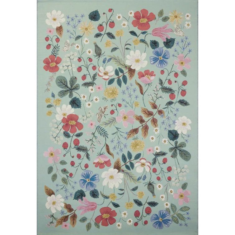 Mint Floral Wool and Synthetic Indoor/Outdoor Area Rug 2'-5" x 3'-11"