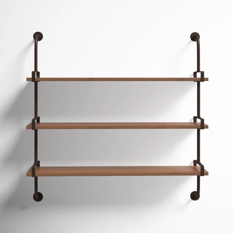 Elegant 38'' Brown Wood Floating Wall Shelf with Five Sections