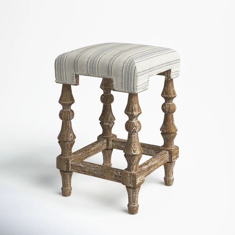 Shelly Striped 25.5" Brown Wooden Backless Counter Stool