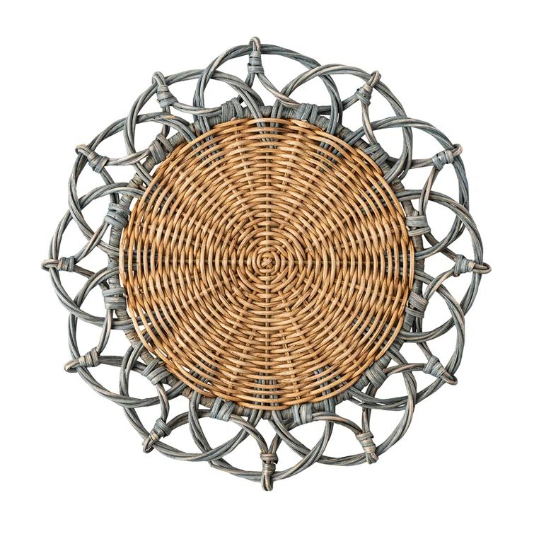 Patriotic Quilted Round Rattan Placemat in Neutral Tones