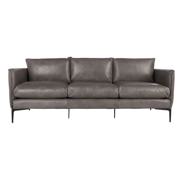 Waldorf Tan Top-Grain Leather Stationary Sofa with Tapered Wood Legs