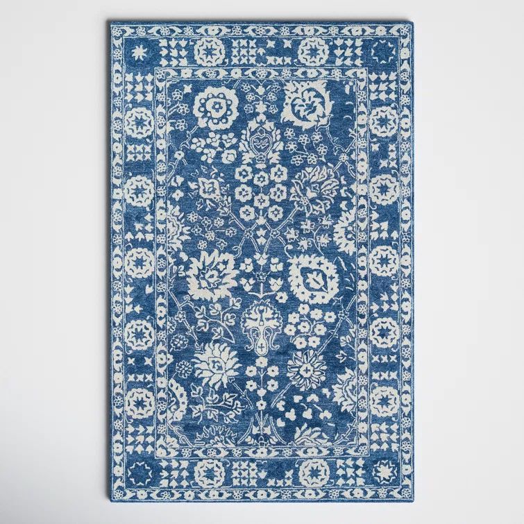 Hand-Tufted Blue Wool Rectangular Area Rug 3'6" x 5'6"