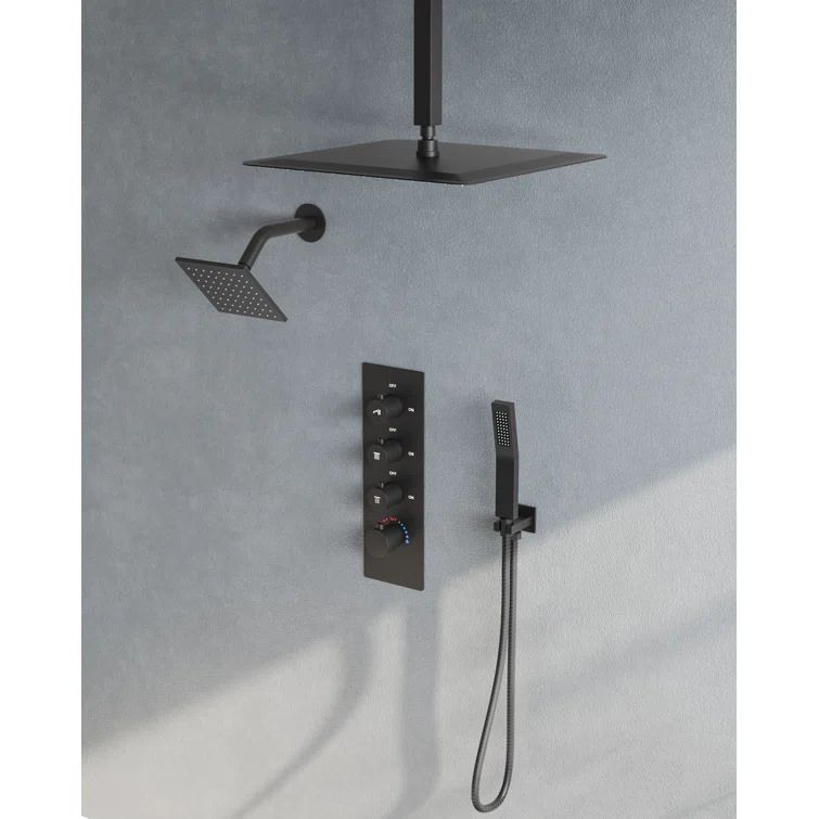 Matte Black Stainless Steel Dual Shower Head System with Thermostatic Valve