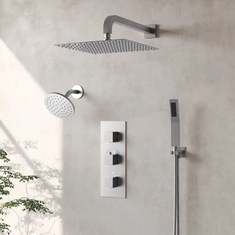 Brushed Nickel Dual Shower System with Handheld Spray and Thermostatic Valve