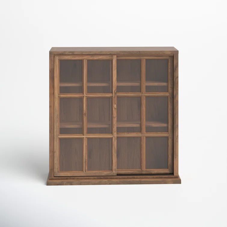 Transitional Oak 3-Tier 38" Bookcase with Sliding Glass Doors
