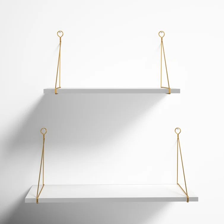 Vista White and Gold Floating Wood Accent Shelf Set