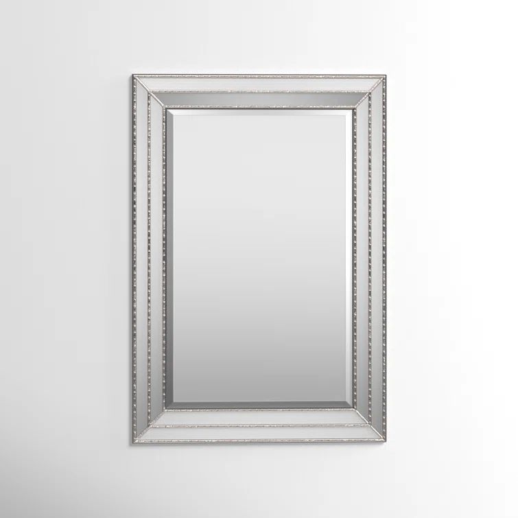 Grooved Metallic Silver Wood Frame Mirror 33.85" x 23.85"