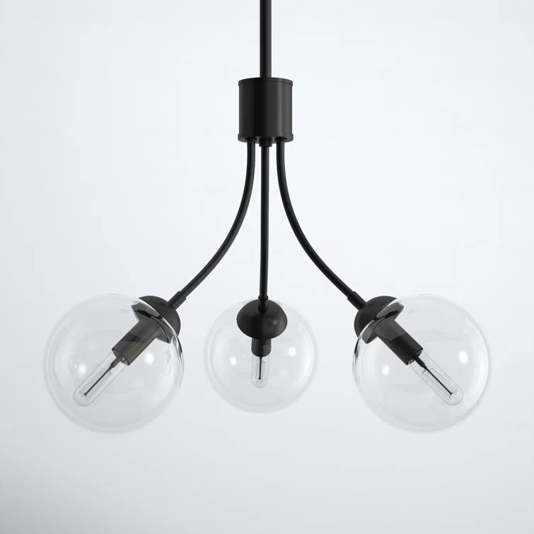 Eclipse Matte Black 3-Light Orb Chandelier with Adjustable Height