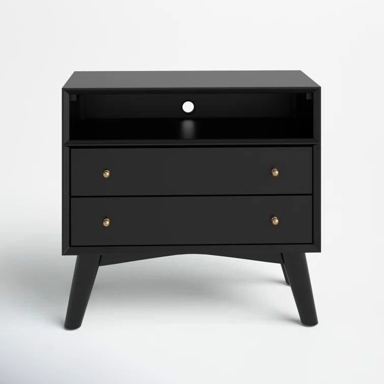 Black Mahogany 2-Drawer Nightstand with Shelf