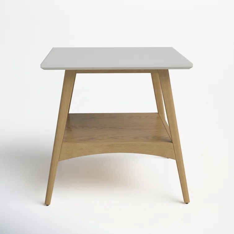 Parker Mid-Century Modern Off-White and Natural Wood End Table