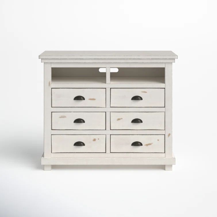 Wolferstorn Distressed White 6-Drawer Media Chest in Solid Pine