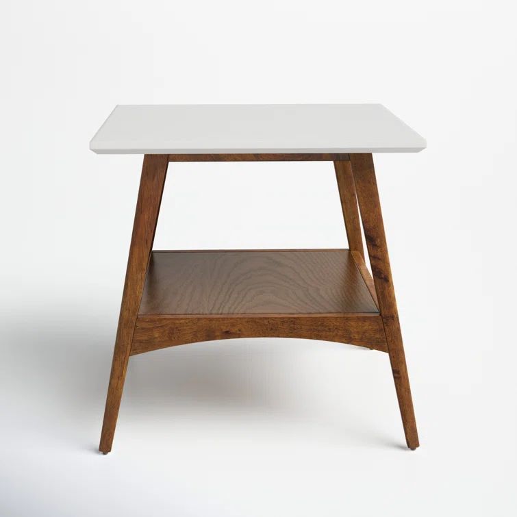 Avenu Mid-Century Off-White and Pecan Square End Table