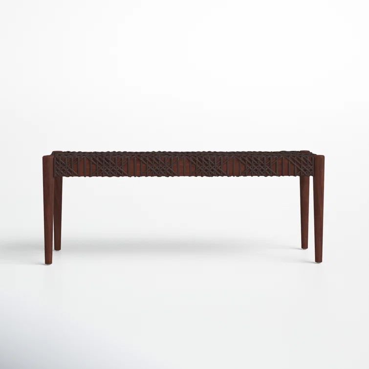 Transitional Brown Cowhide Leather Weave 47" Bench