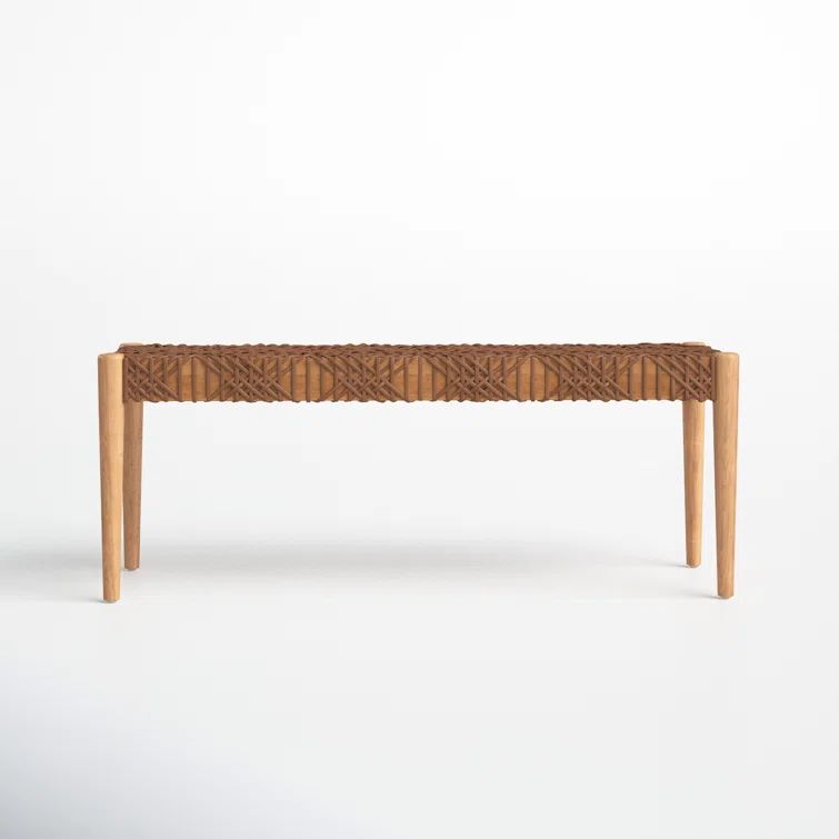 Bandelier 49'' Light Honey Teak and Leather Weave Bench with Storage