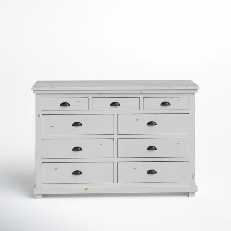 Wolferstorn Vintage 9-Drawer Solid Pine 64" Dresser with Gunmetal Pulls
