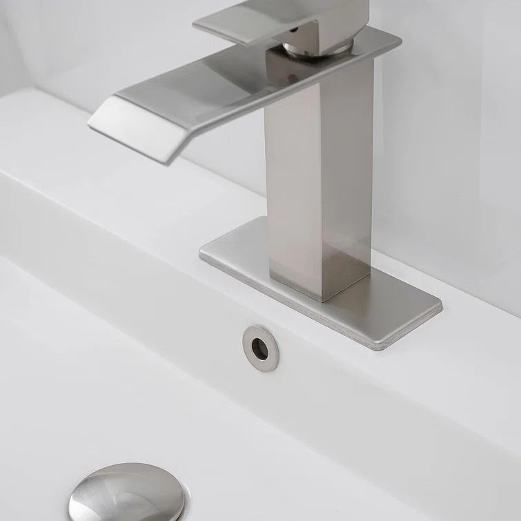 Brushed Nickel Single-Handle Waterfall Bathroom Faucet with Drain