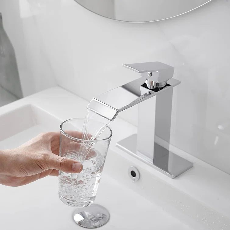 Chrome Single-Handle Waterfall Bathroom Faucet with Pop Up Drain