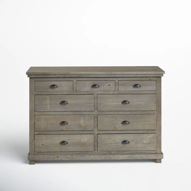 Willow Weathered Pine 9-Drawer Farmhouse Dresser in Gray