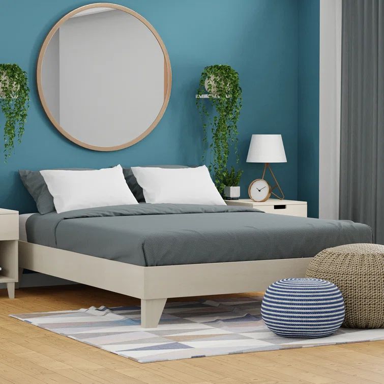White Wash Pine Twin XL Platform Bed Frame with Slats